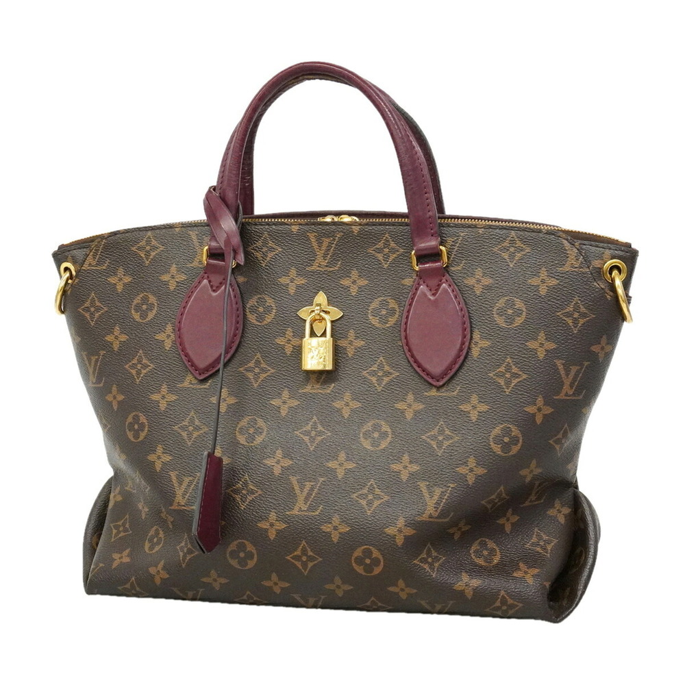Louis Vuitton Monogram Flower Zipped Tote MM Handbag M44348 Brown Bordeaux Wo...